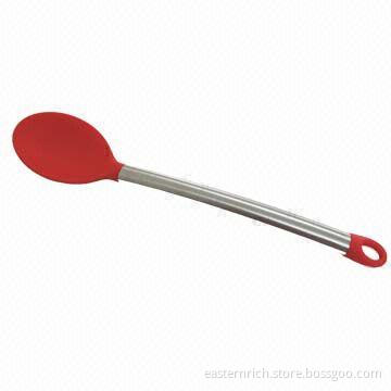 Spoon, SS 18/8 handle, silicone and nylon head, measures 7x35.2cm